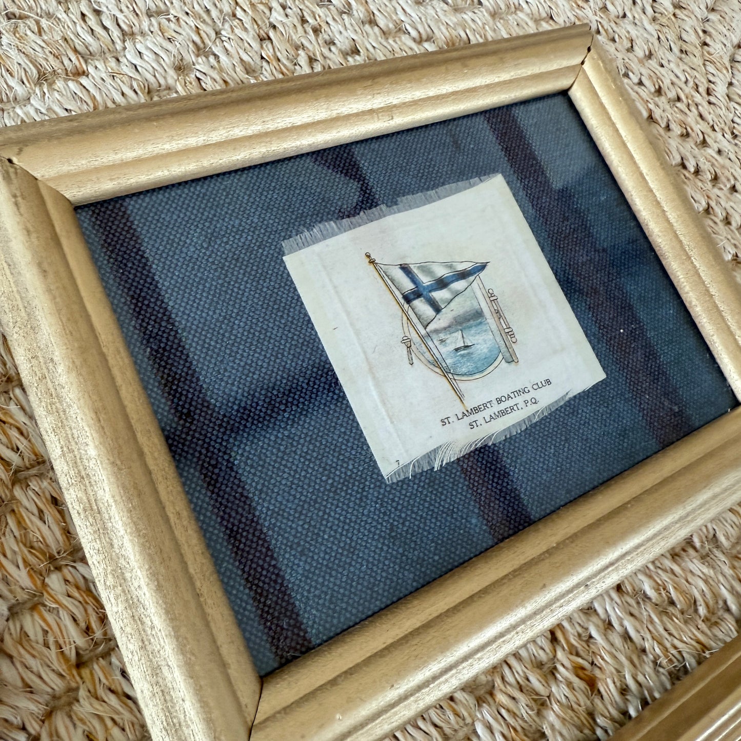 Set of 4 Antique Yacht Boating Club Silks on Navy Linen in Gold Frames (Set H)