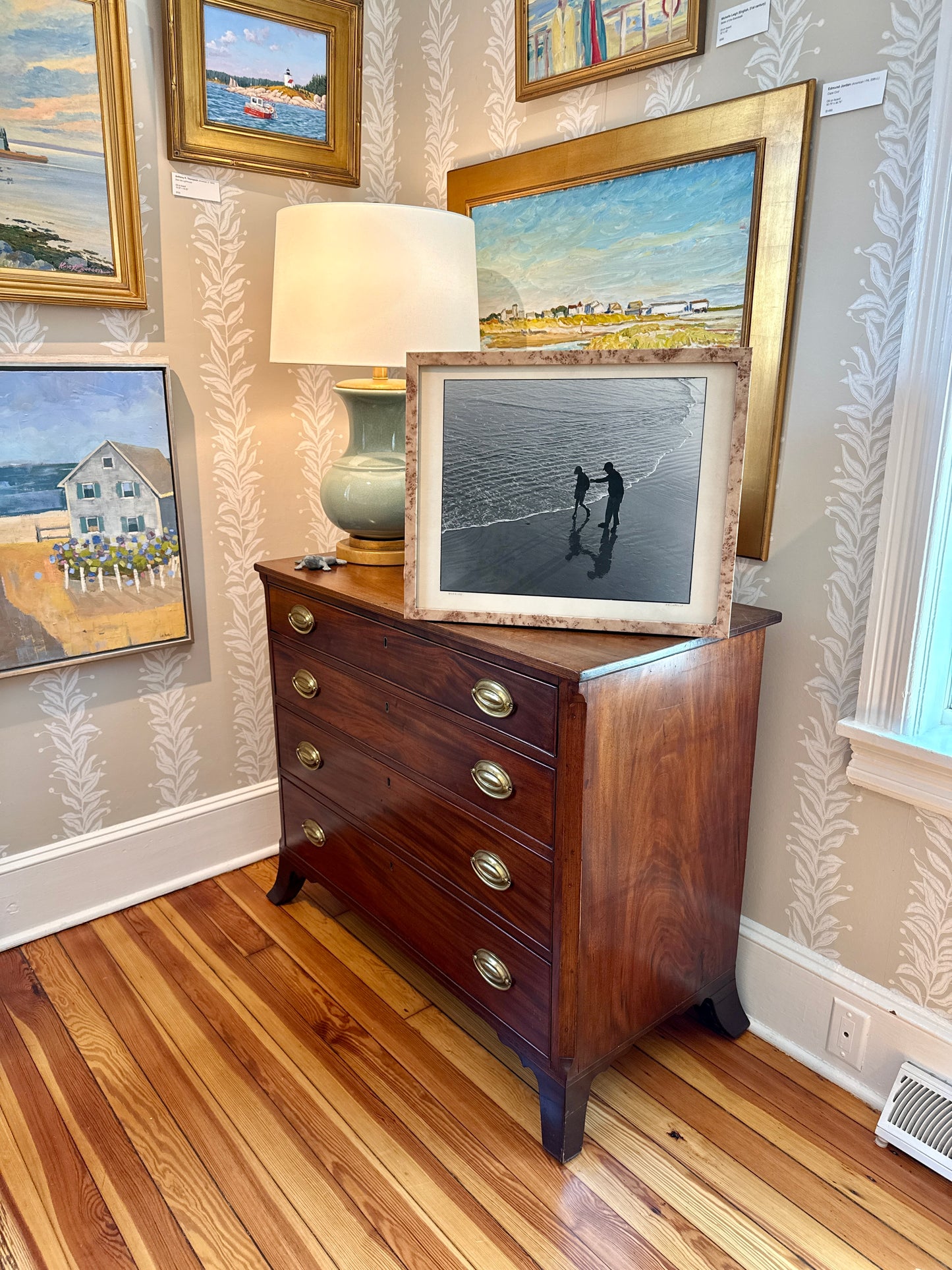 R.R. LaPelle Warning Father and Son Original Silver Gelatin Coastal Photograph in Burlwood Frame