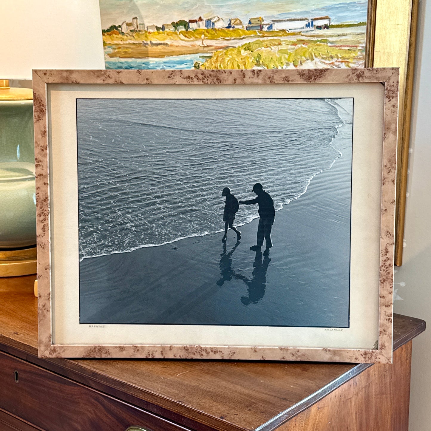 R.R. LaPelle Warning Father and Son Original Silver Gelatin Coastal Photograph in Burlwood Frame