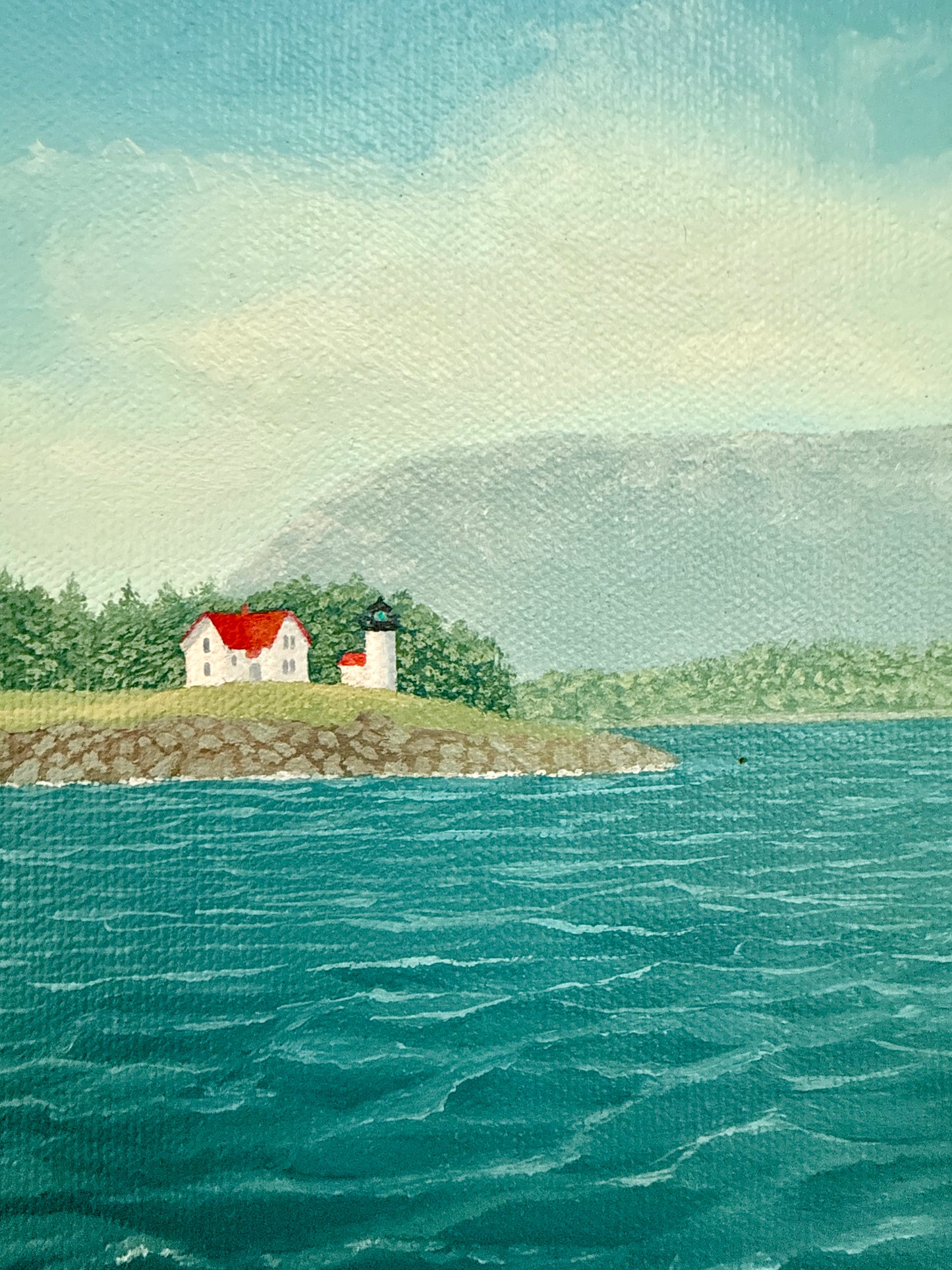 William Beebe Sailboat in Seascape Off Curtis Island Maine Oil Painting in Gold Frame