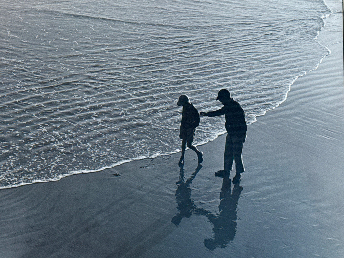 R.R. LaPelle Warning Father and Son Original Silver Gelatin Coastal Photograph in Burlwood Frame