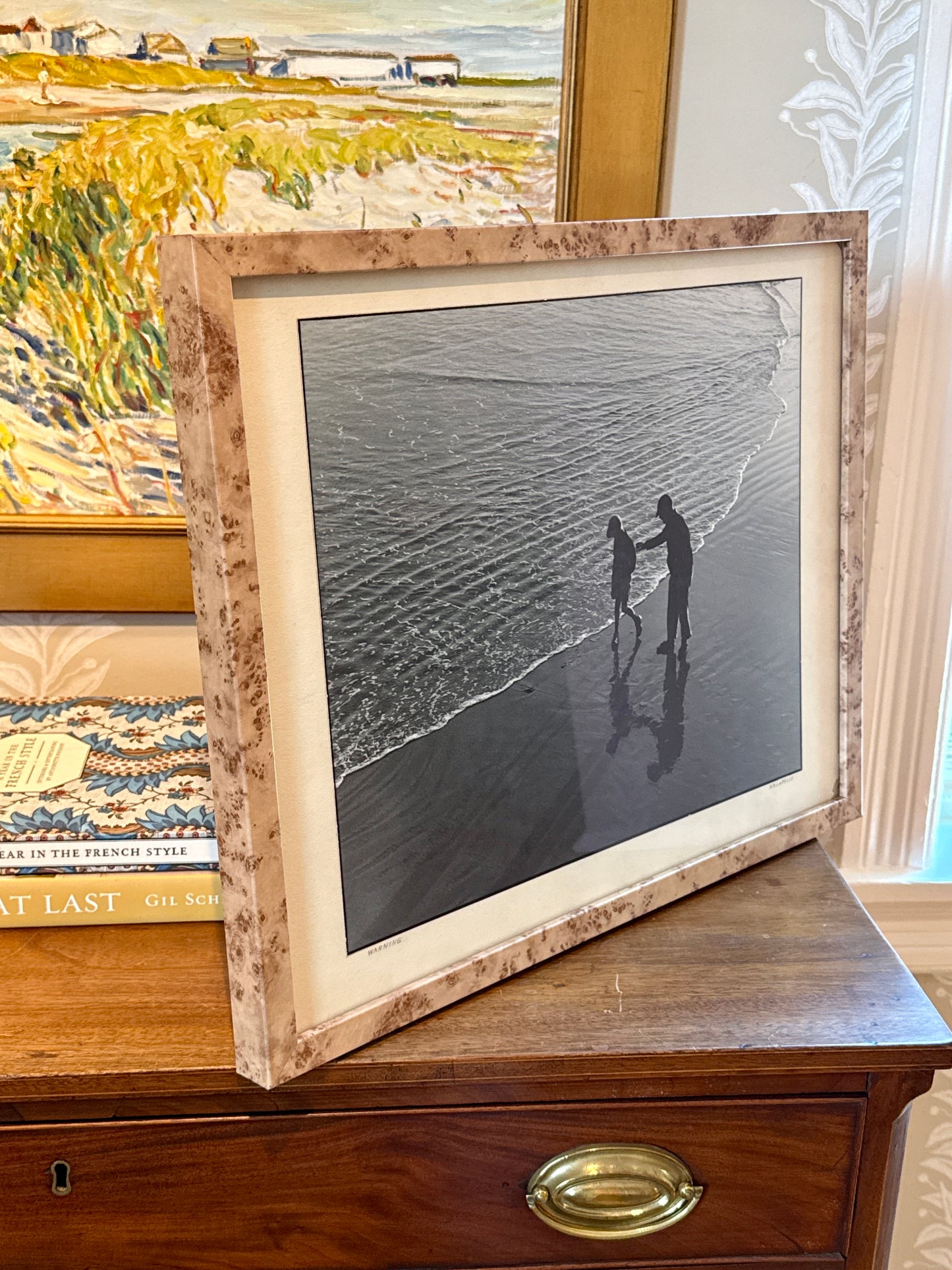 R.R. LaPelle Warning Father and Son Original Silver Gelatin Coastal Photograph in Burlwood Frame