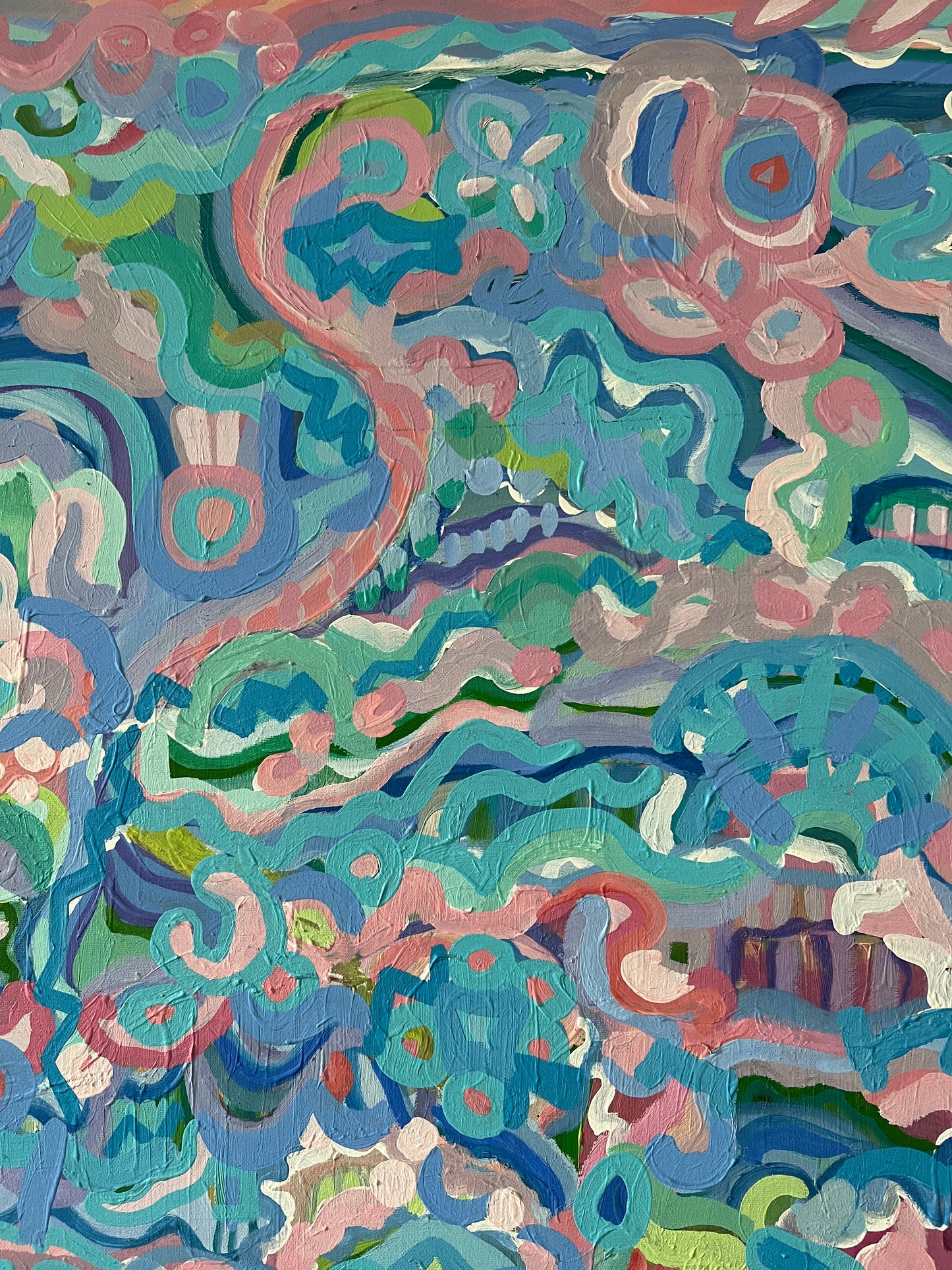 Large Colorful Abstract Vintage Painting