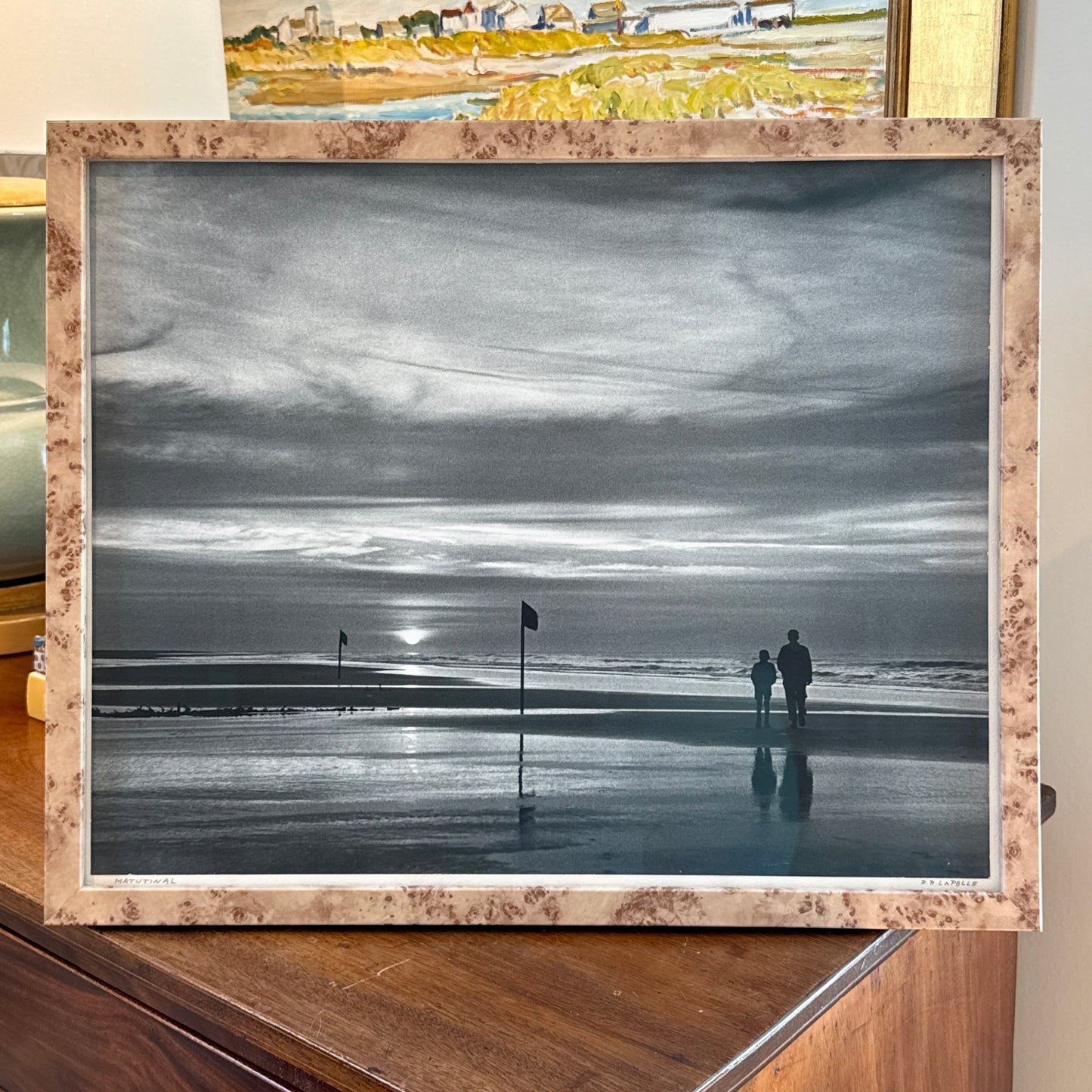 R.R. LaPelle Matutinal Father and Son Original Silver Gelatin Coastal Photograph in Burlwood Frame