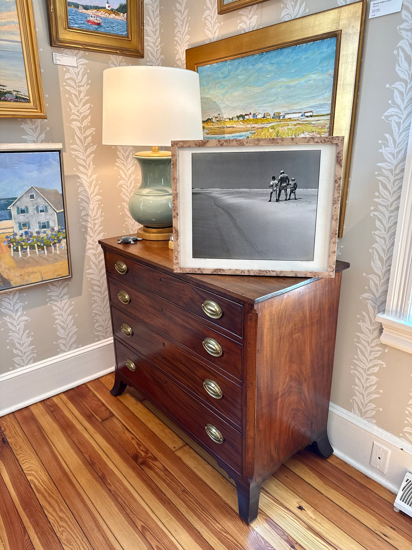 R.R. LaPelle On Your Mark Father and Sons Original Silver Gelatin Coastal Photograph in Burlwood Frame