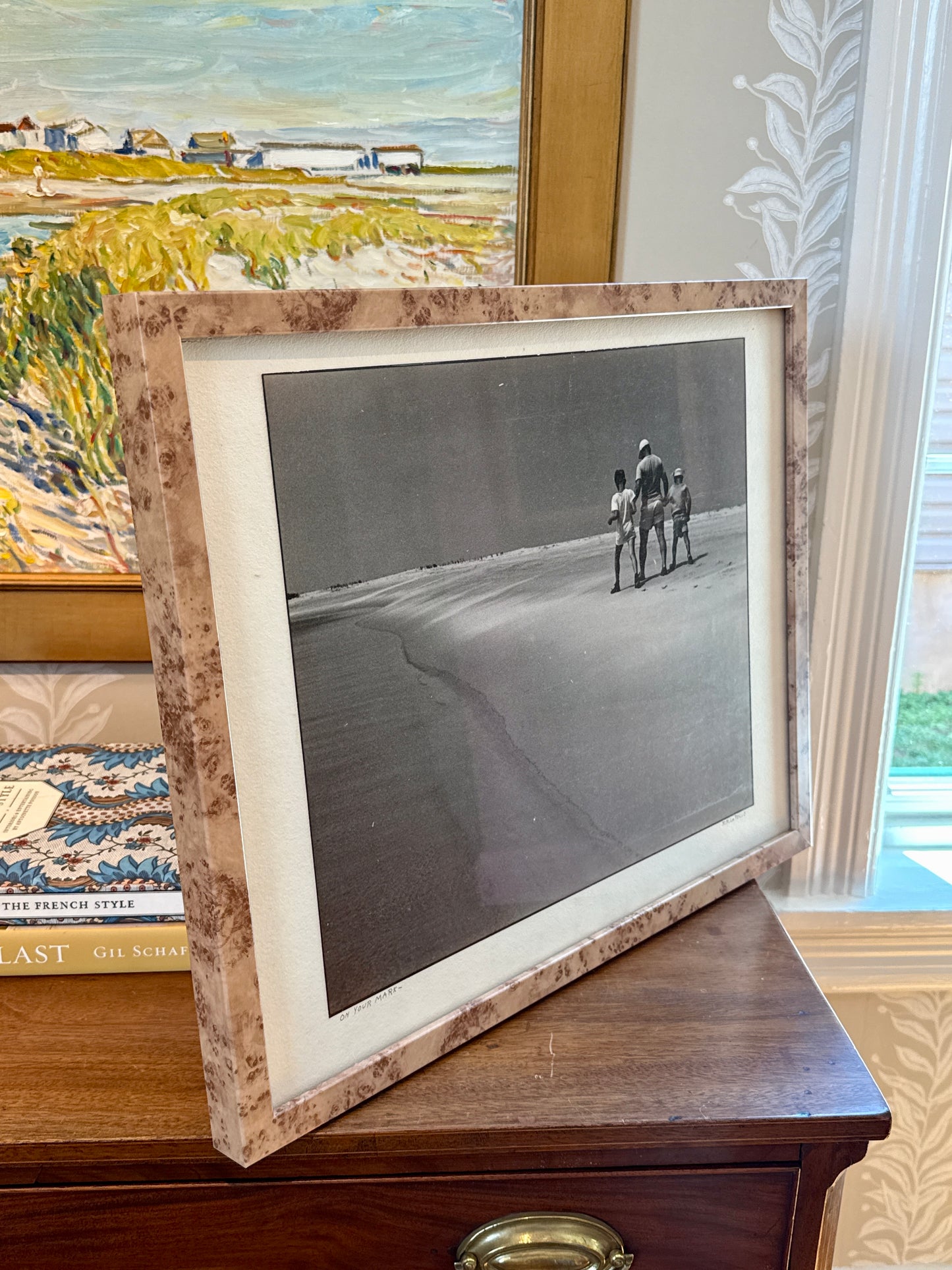 R.R. LaPelle On Your Mark Father and Sons Original Silver Gelatin Coastal Photograph in Burlwood Frame