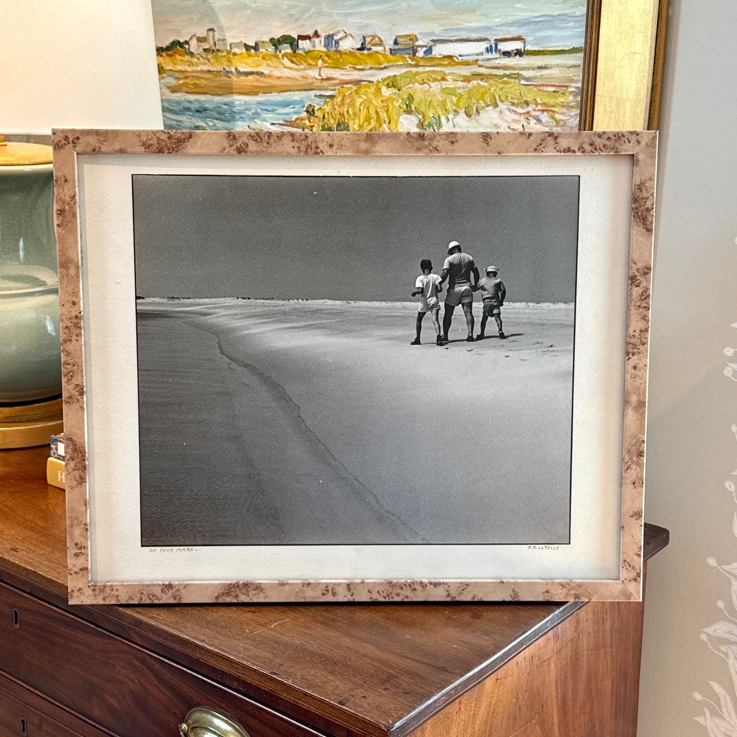 R.R. LaPelle On Your Mark Father and Sons Original Silver Gelatin Coastal Photograph in Burlwood Frame