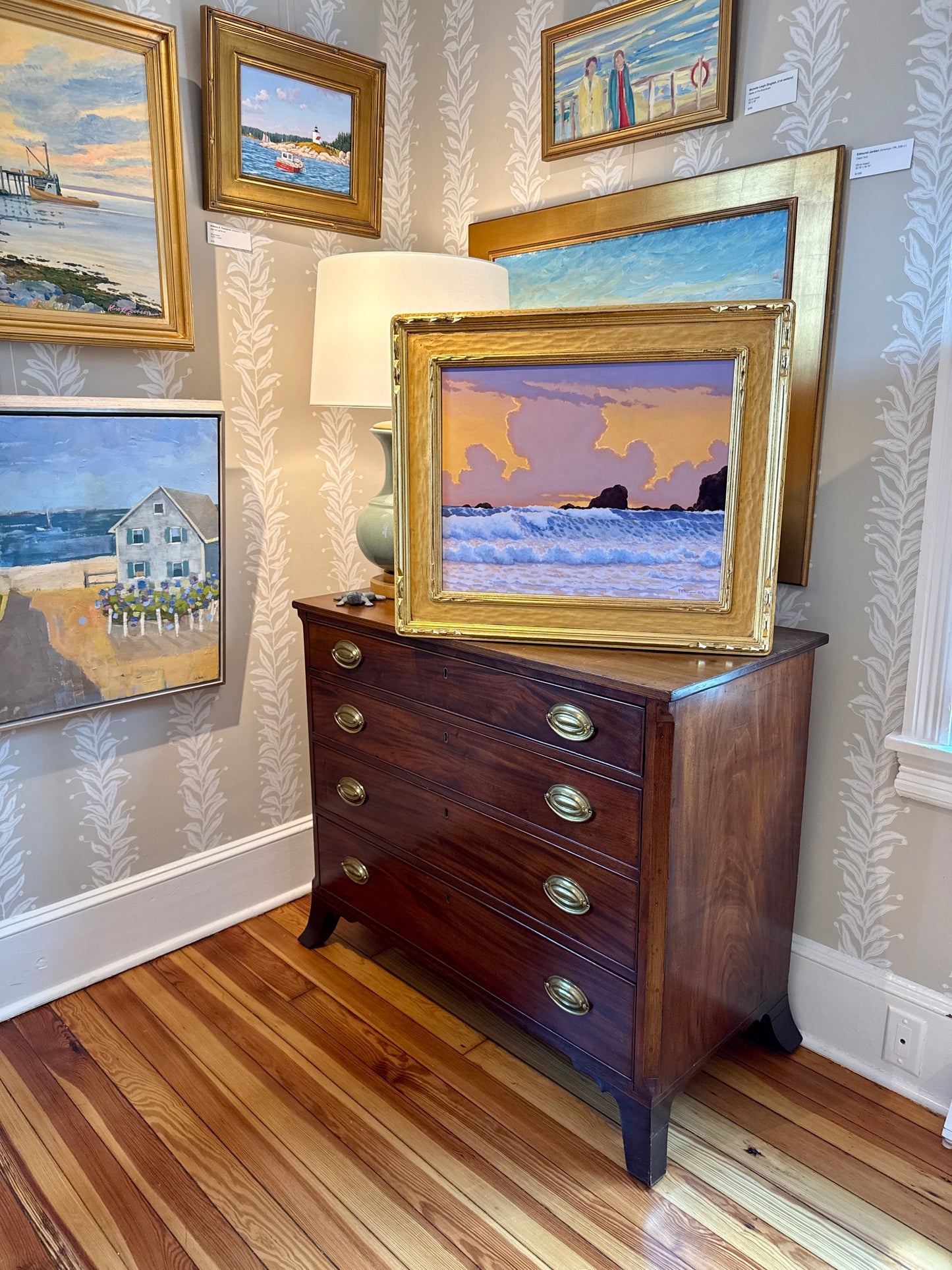 Anthony R. Thompson Sunset Quepos Seascape Oil Painting in Ornate Gold Frame