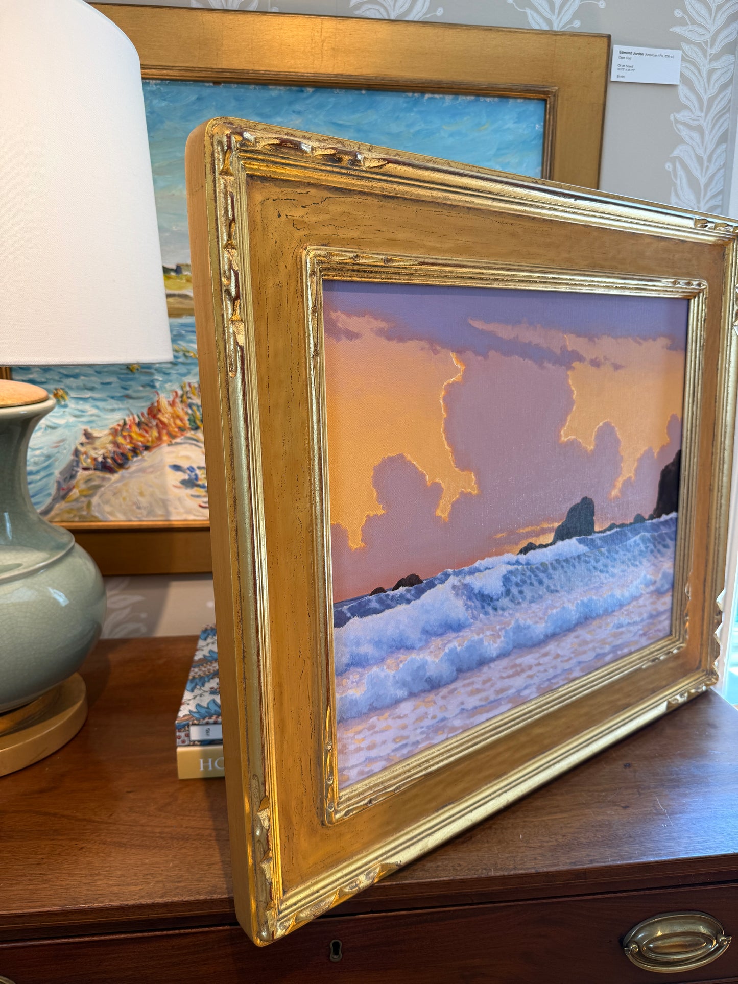 Anthony R. Thompson Sunset Quepos Seascape Oil Painting in Ornate Gold Frame