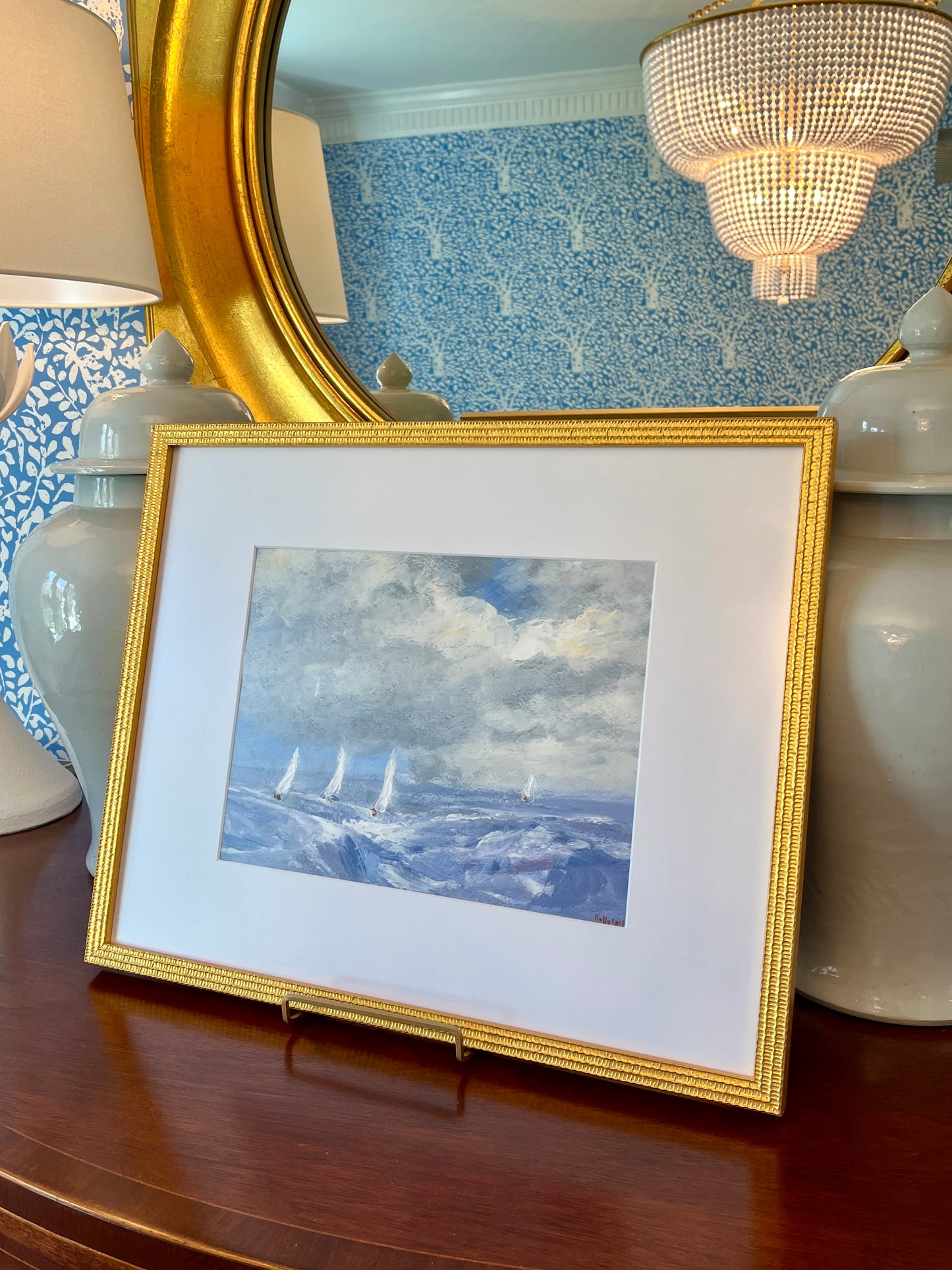 Terence Kelly Sailboats on Seascape Impressionist Painting