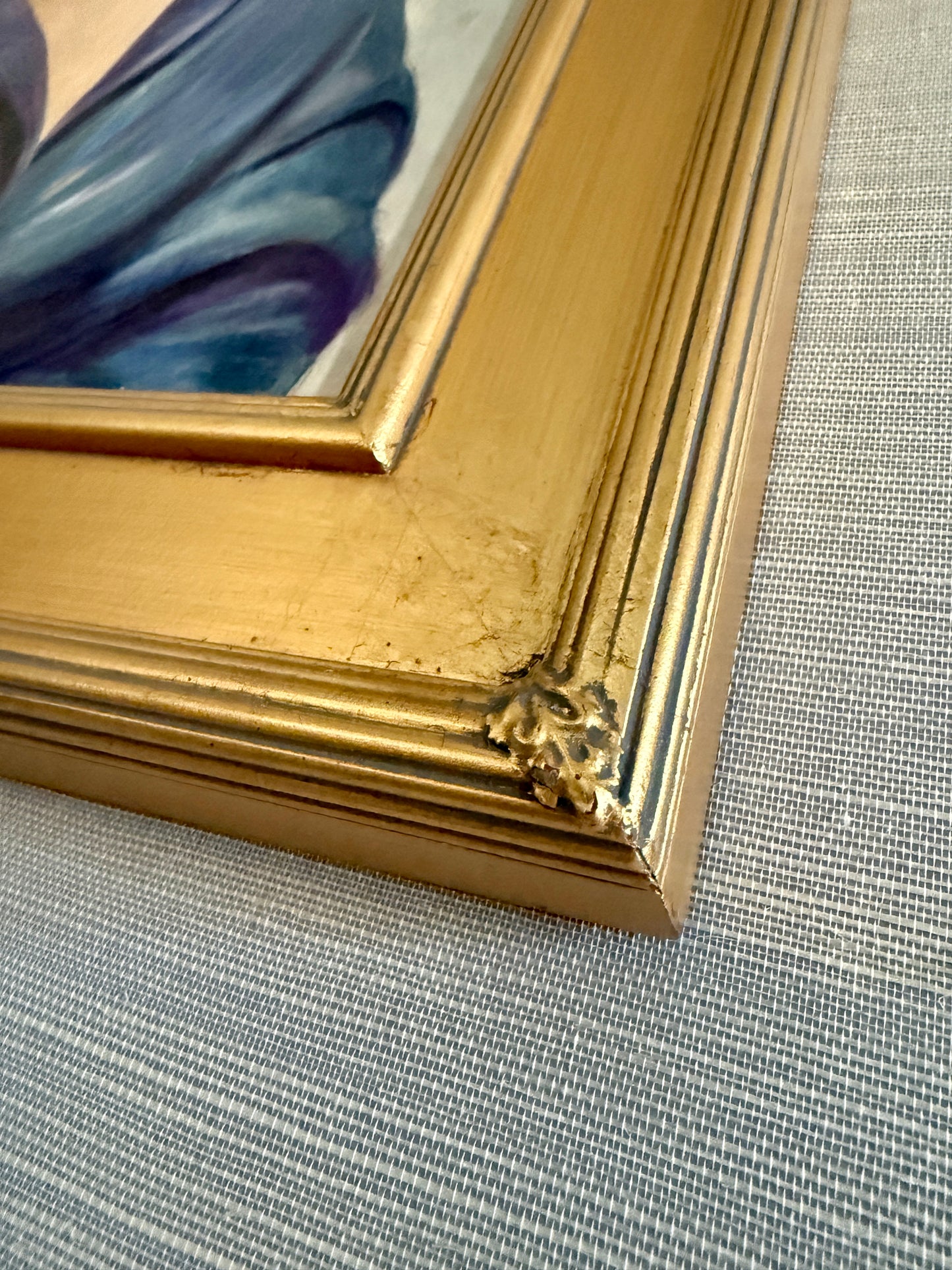 Vintage American Lady with Small Crown Portrait Oil Painting in Gold Frame