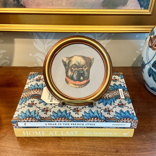 Vintage Colburns Philadelphia Mustard Dog Trading Card on Taupe Twill in Gold Round Frame