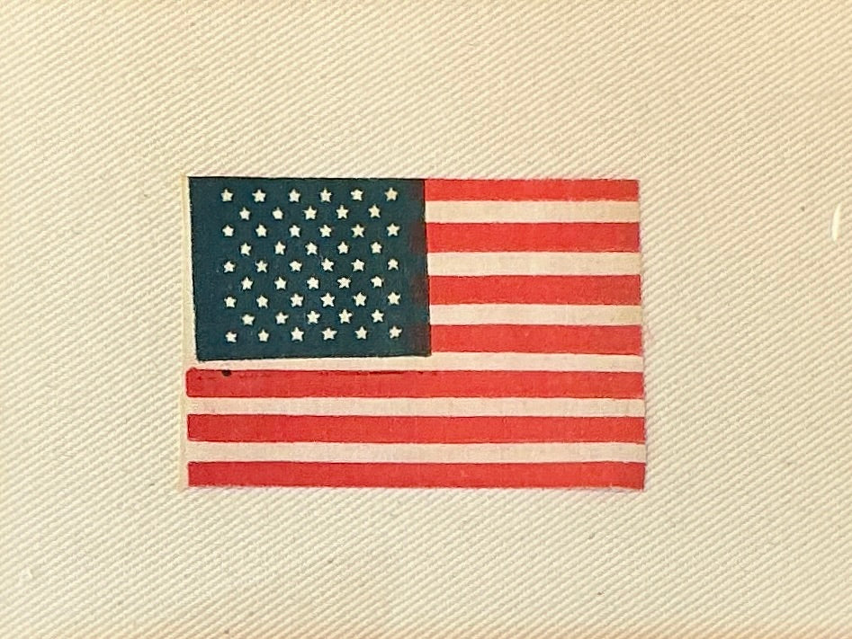Vintage 50 Star American Parade Flag on Sail Cloth in Wood and Gilded Frame