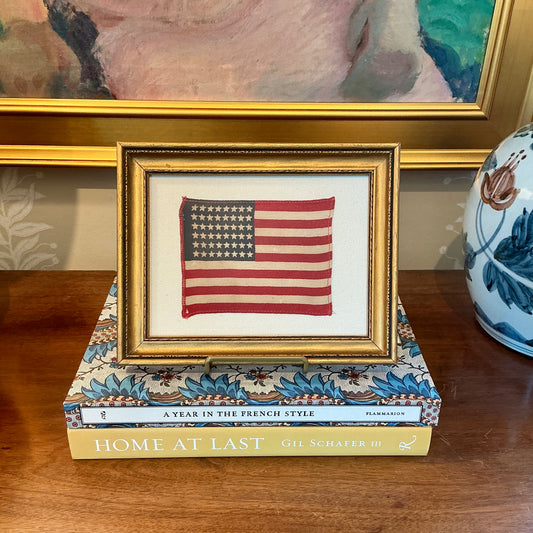 Vintage 48 Star American Flag on Sail Cloth in Gold Frame