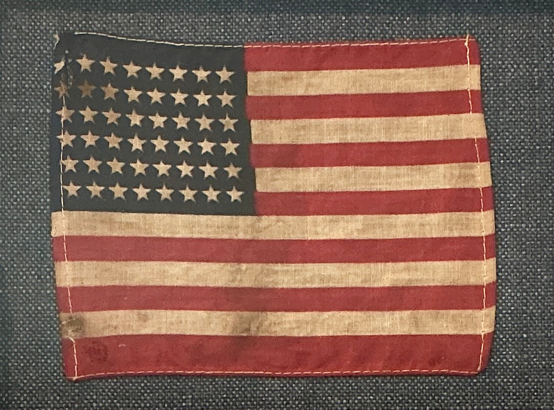 Vintage 48 Star American Flag on Dark Blue Twill in Ornate Gold Frame