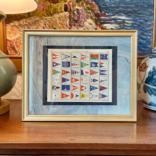 1962 Private Signals of Yachtsmen Flags on Blue Hand Marbled Paper in Gold Frame