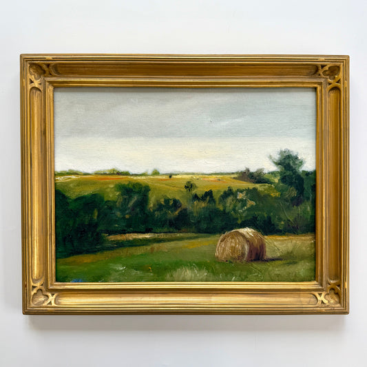 Stephanie Deer Summer Haystack Landscape Oil Painting in Gold Frame