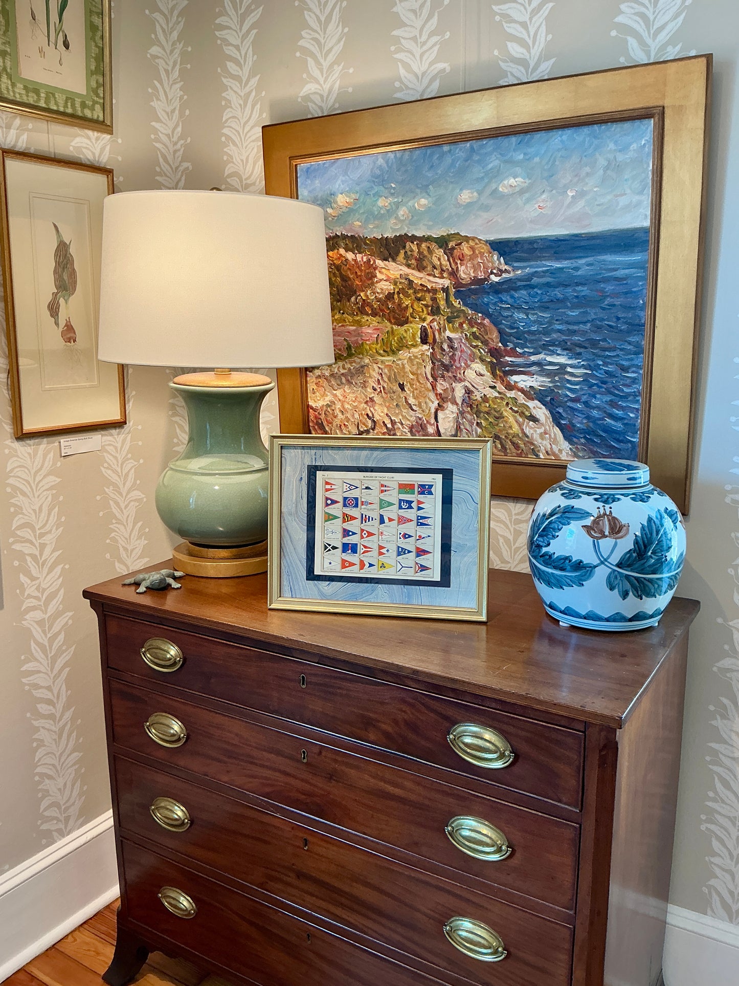 1962 Private Signals of Yachtsmen Flags on Blue Hand Marbled Paper in Gold Frame
