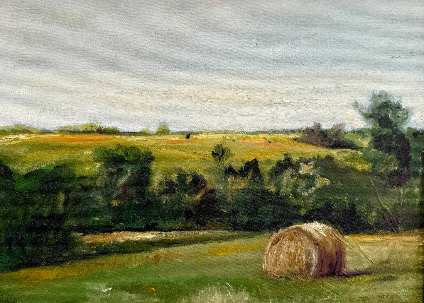 Stephanie Deer Summer Haystack Landscape Oil Painting in Gold Frame