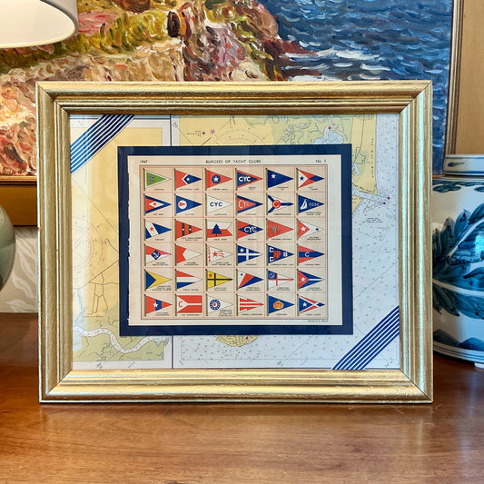 1947 Private Signals of Yachtsmen Flags Corinthian Yacht Club on Vintage Map of Cape May, NJ in Gold Frame