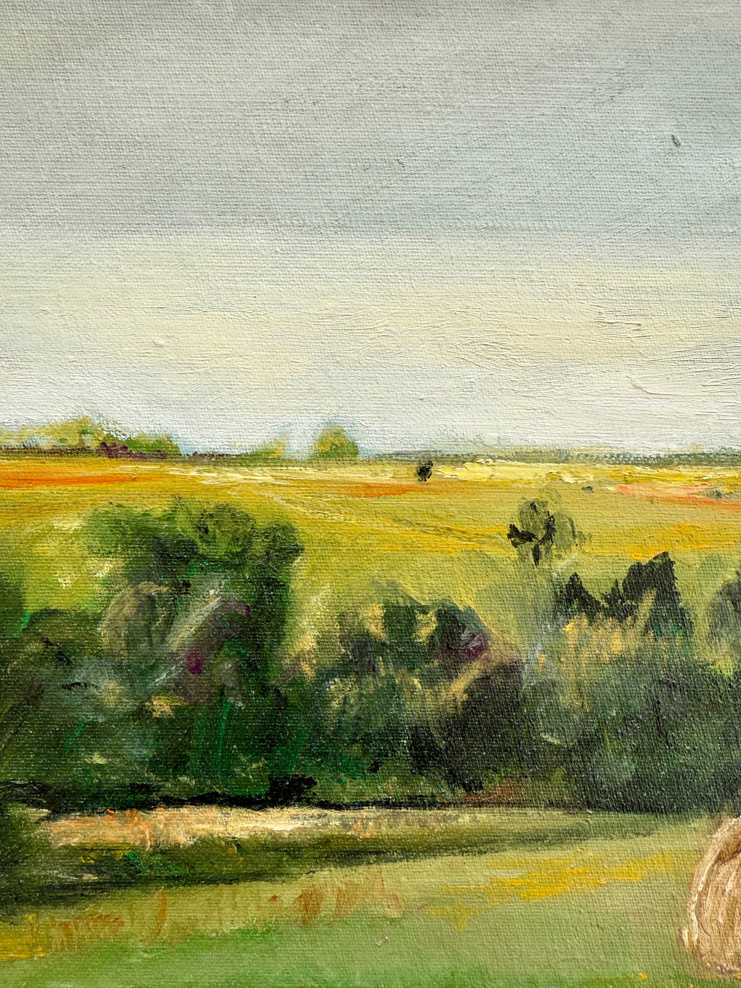 Stephanie Deer Summer Haystack Landscape Oil Painting in Gold Frame