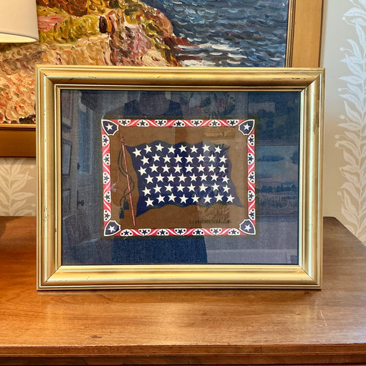 Antique Union Jack Felt on Dark Chambray in Gold Frame