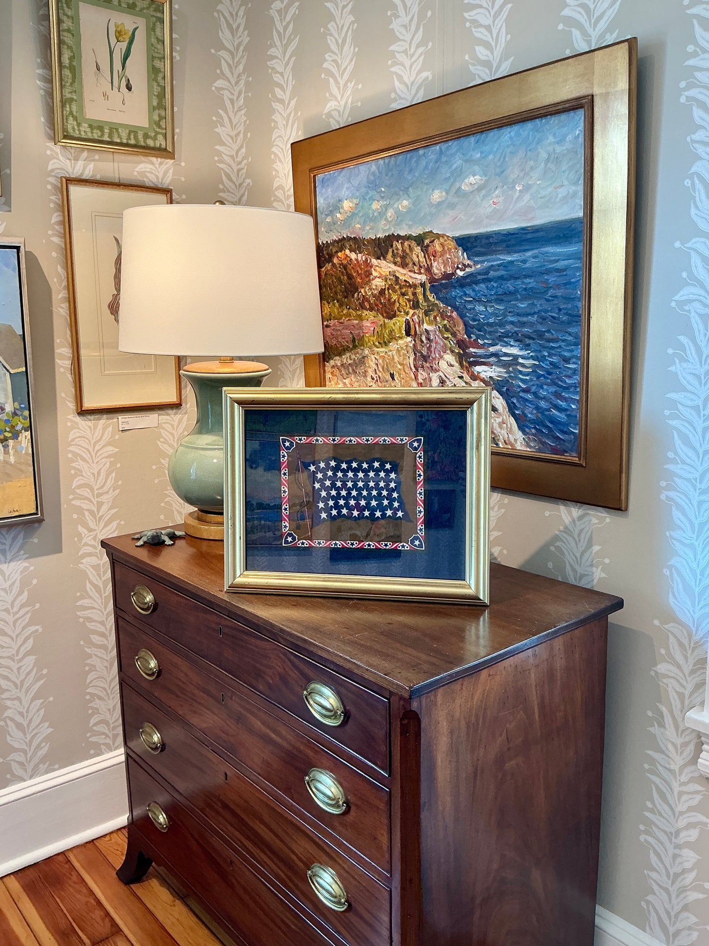 Antique Union Jack Felt on Dark Chambray in Gold Frame