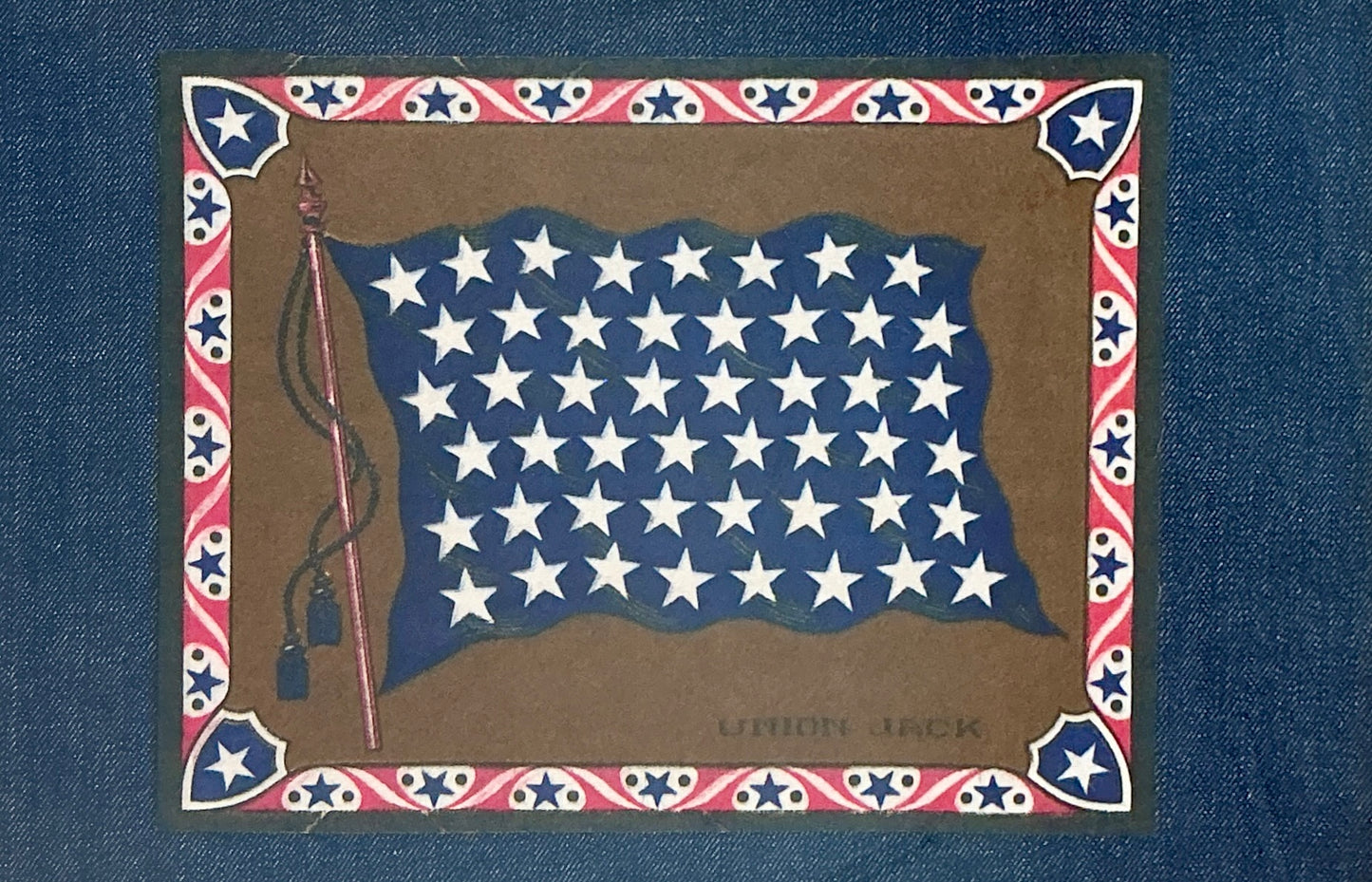 Antique Union Jack Felt on Dark Chambray in Gold Frame
