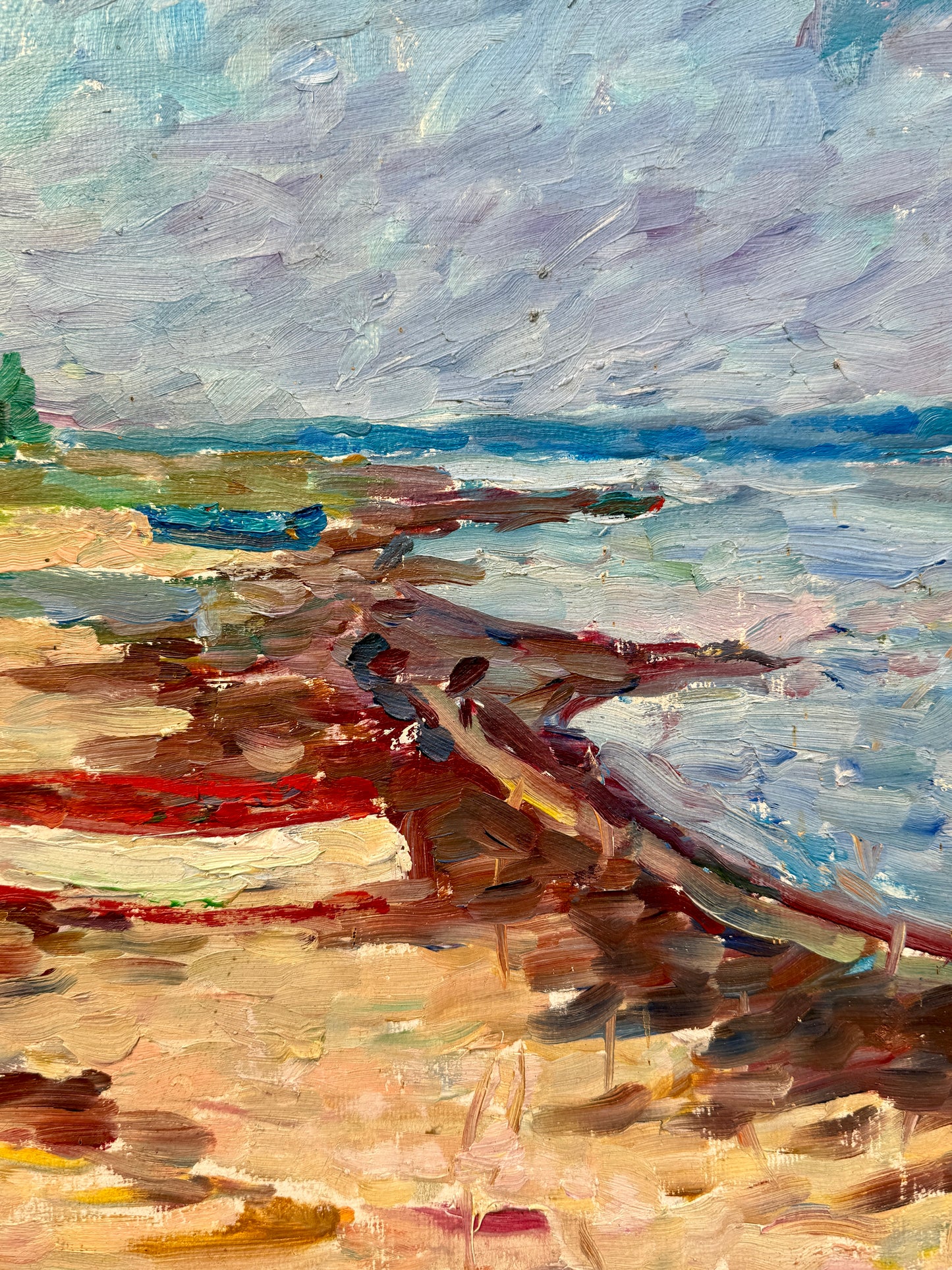 Lasse Winslow Expressionist Vivid Seascape with Sailboat Oil Painting in Gold Frame