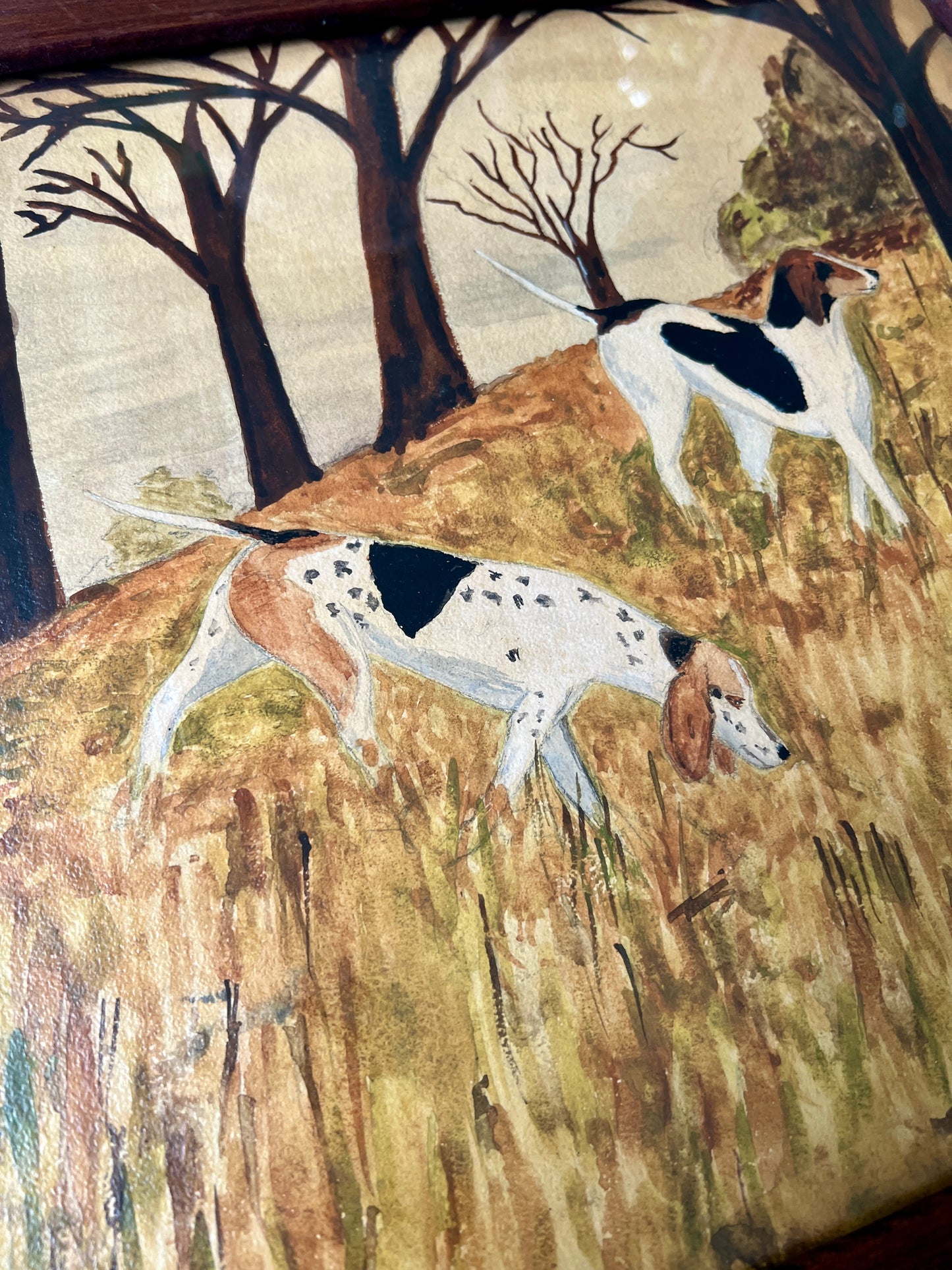 Early 20th Century Alexander Brown's Woods American Fox Hunt Hounds Oil Painting in Wood Frame