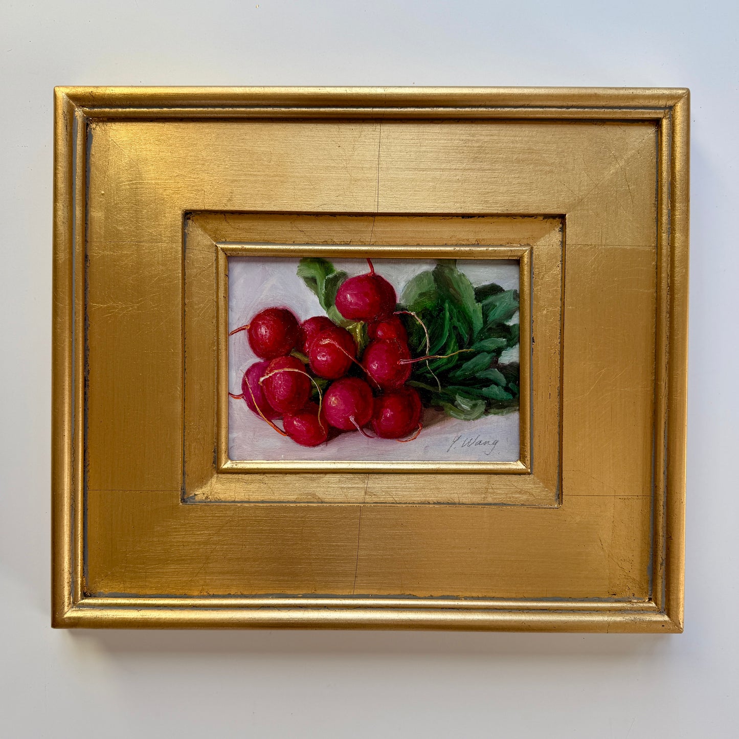 Summer Radishes Still Life Oil Painting in Gold Frame