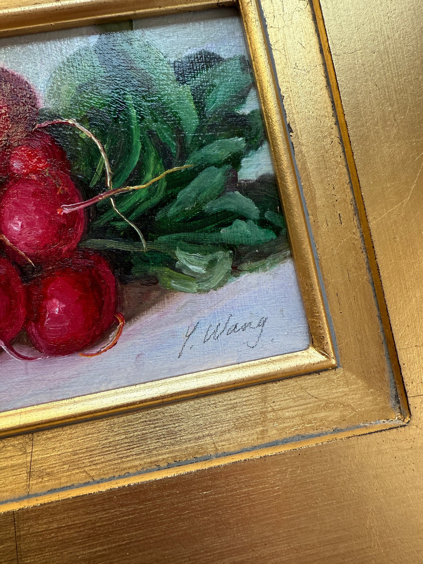 Summer Radishes Still Life Oil Painting in Gold Frame