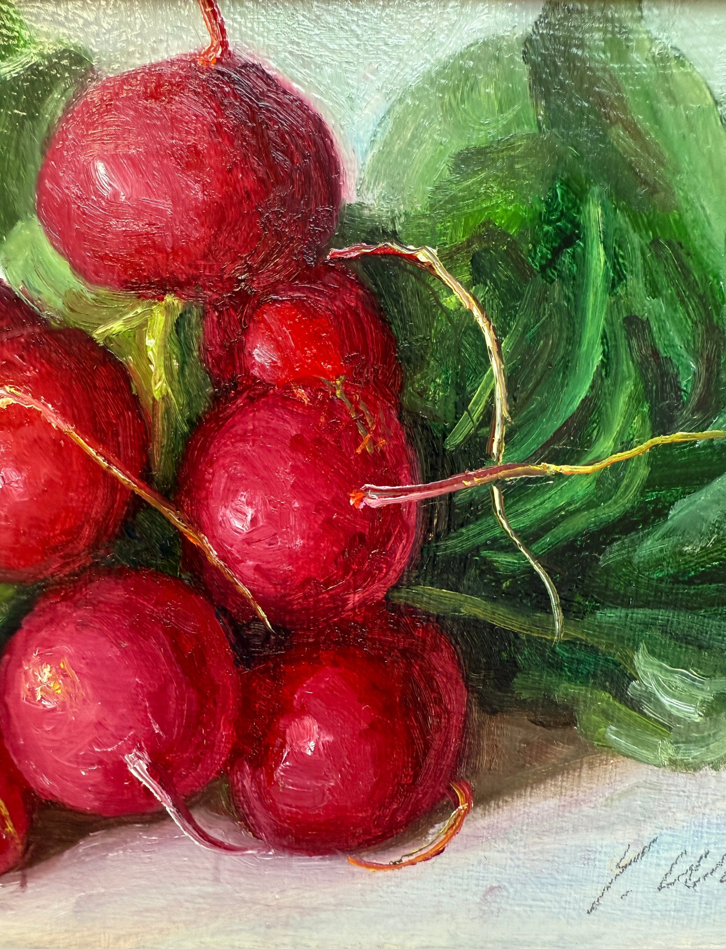 Summer Radishes Still Life Oil Painting in Gold Frame