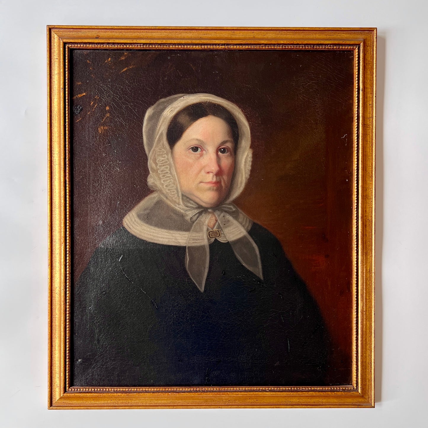 19th Century American Oil on Canvas Lady's Portrait in Gold Frame