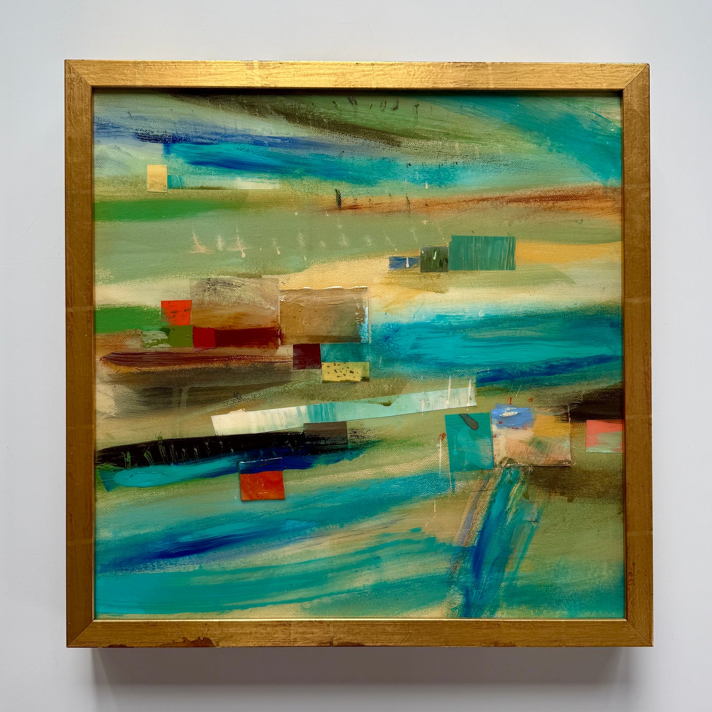 Lori-Ann Bellissimo Southampton Shores Abstract Landscape Mixed Media in Gold Frame