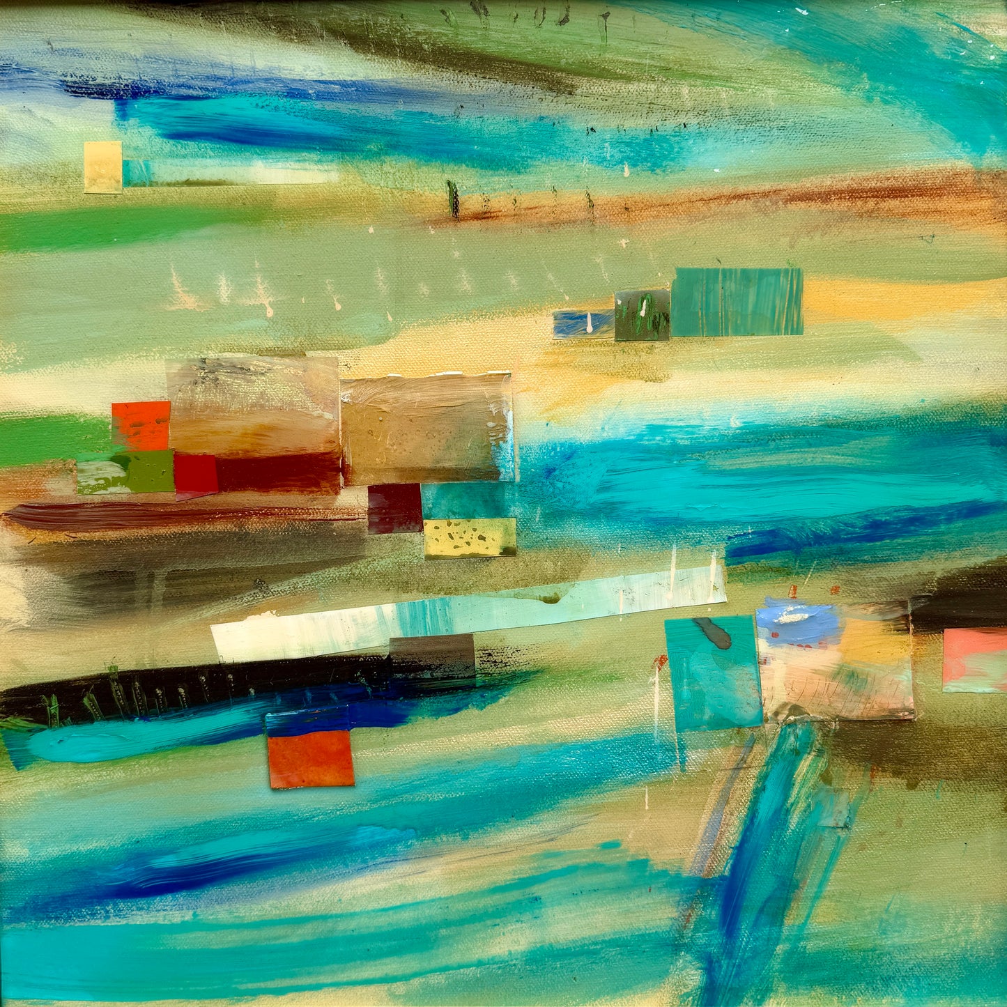 Lori-Ann Bellissimo Southampton Shores Abstract Landscape Mixed Media in Gold Frame