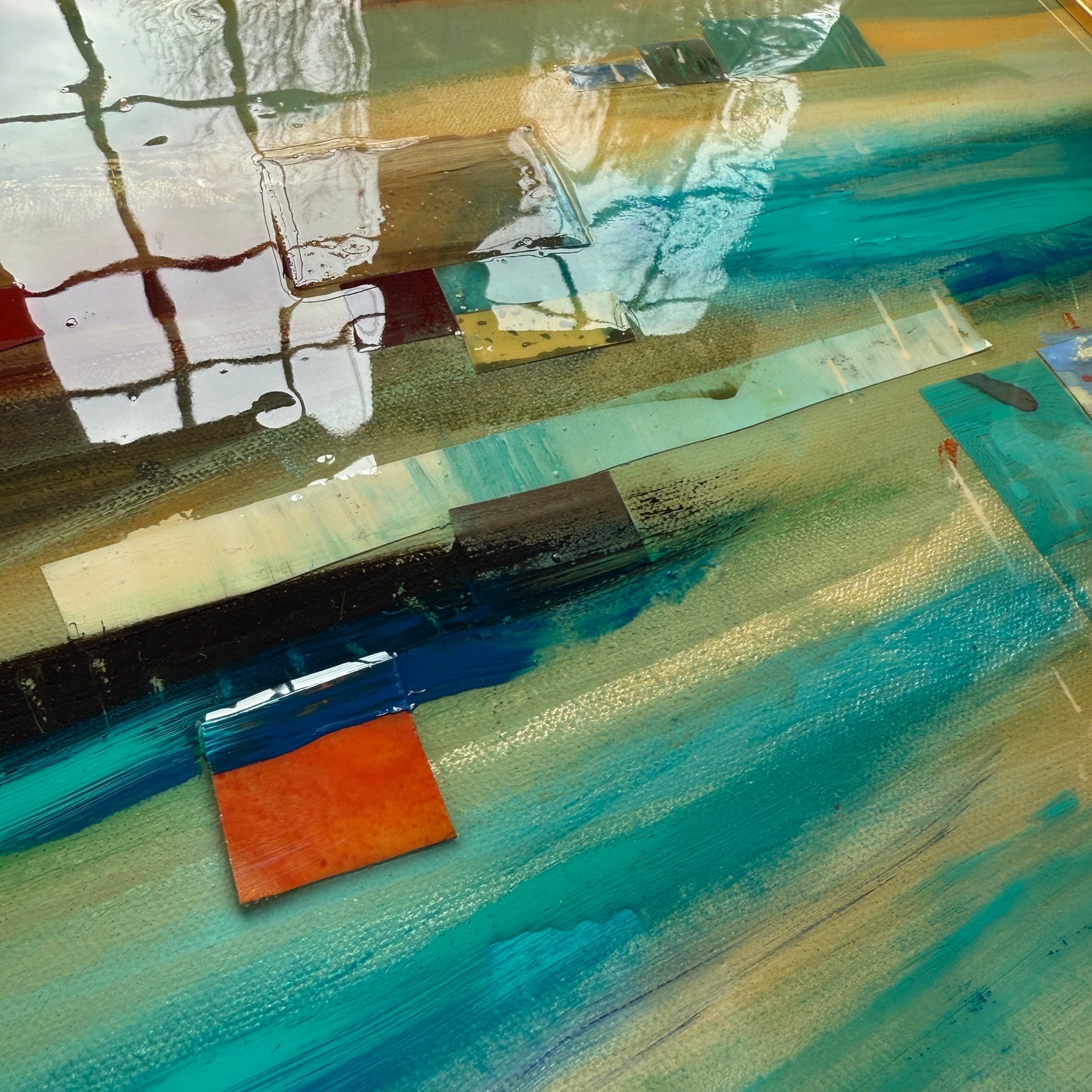 Lori-Ann Bellissimo Southampton Shores Abstract Landscape Mixed Media in Gold Frame