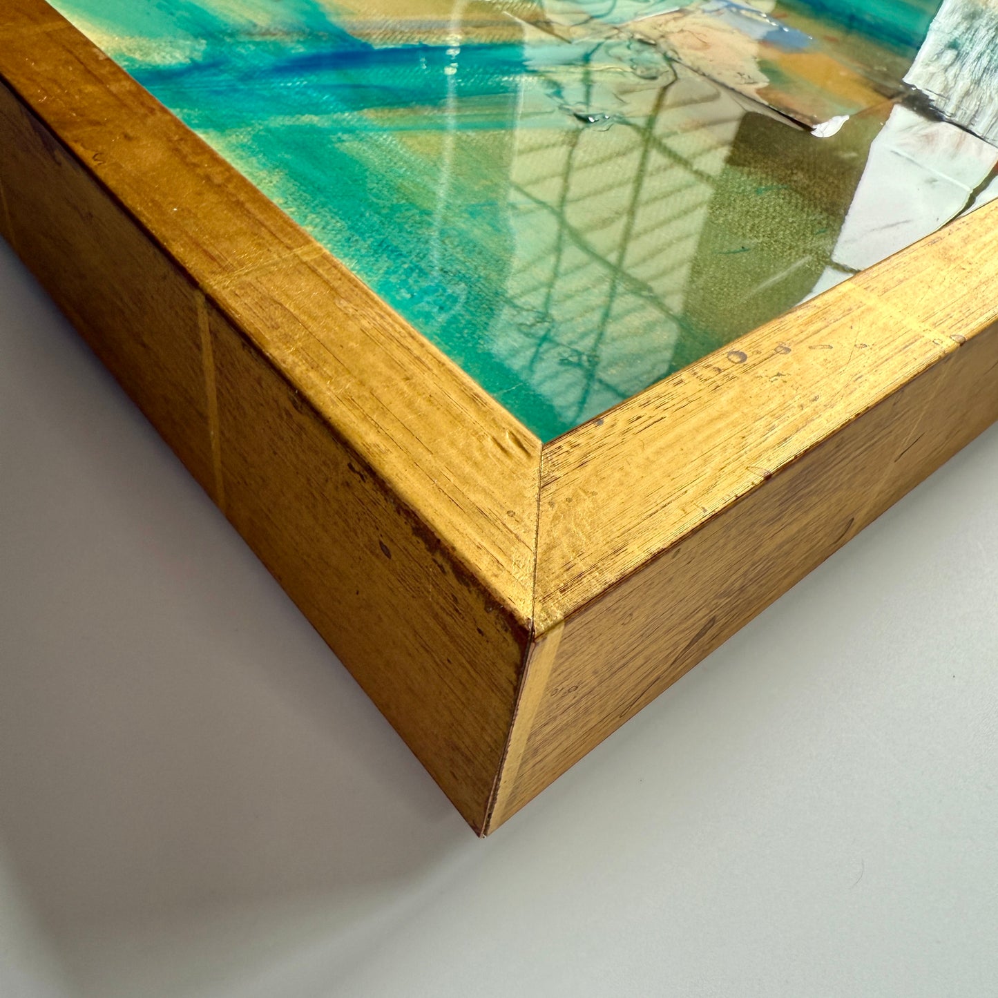 Lori-Ann Bellissimo Southampton Shores Abstract Landscape Mixed Media in Gold Frame