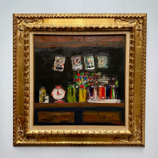 Alain Mathiot Vintage French Expressionist Still Life Oil Painting in Ornate Gold Frame