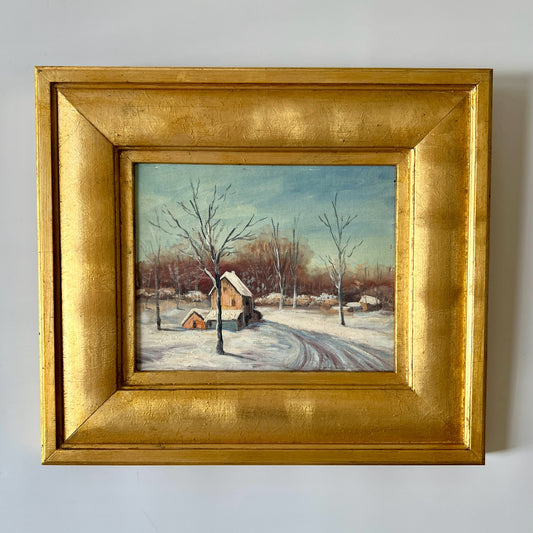 Paul A. Bloser American Winter Landscape Oil Painting in Gold Frame