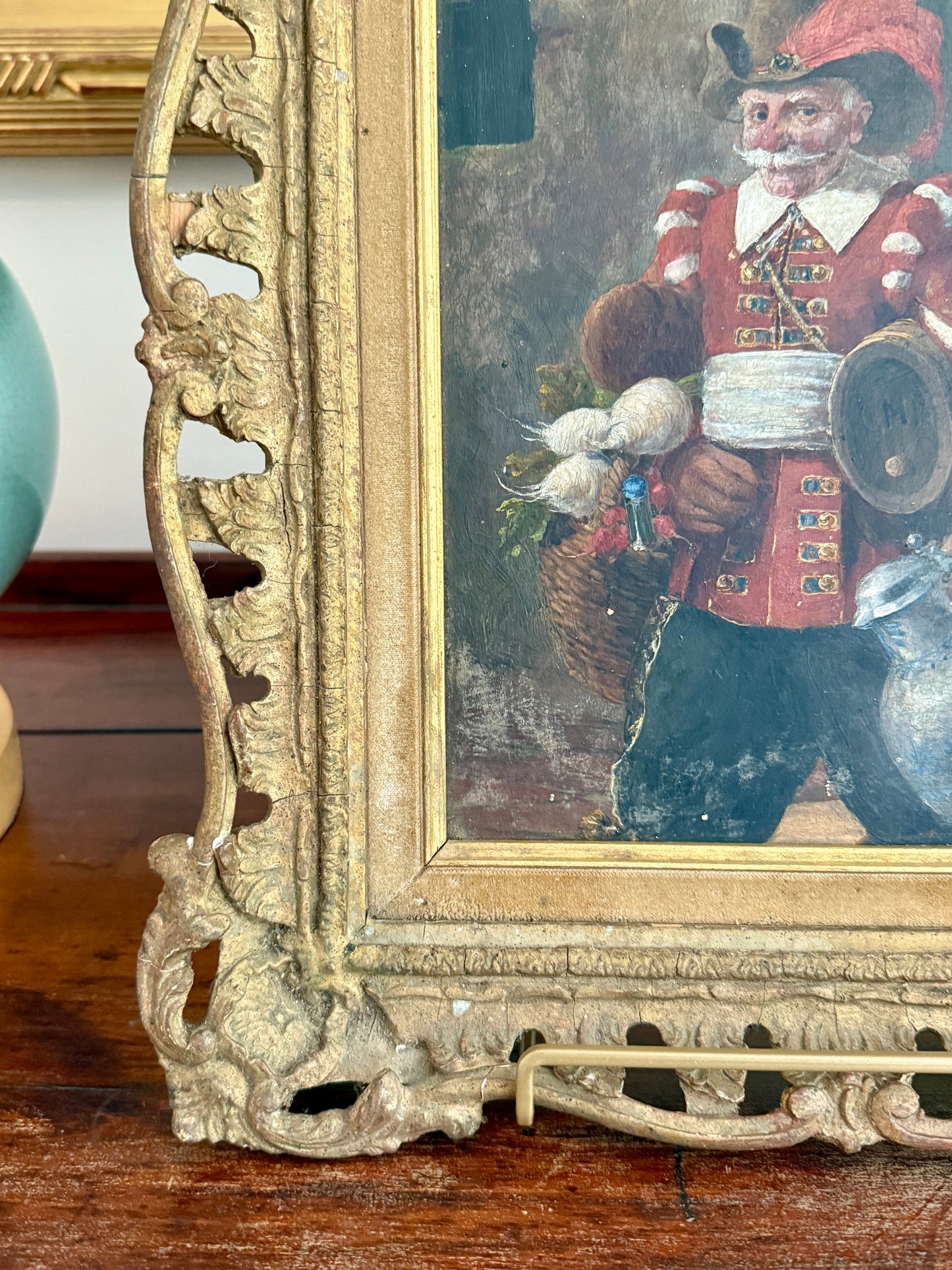 19th Century Continental Portrait of a Jolly Old Man Oil Painting in Antique Gold Frame