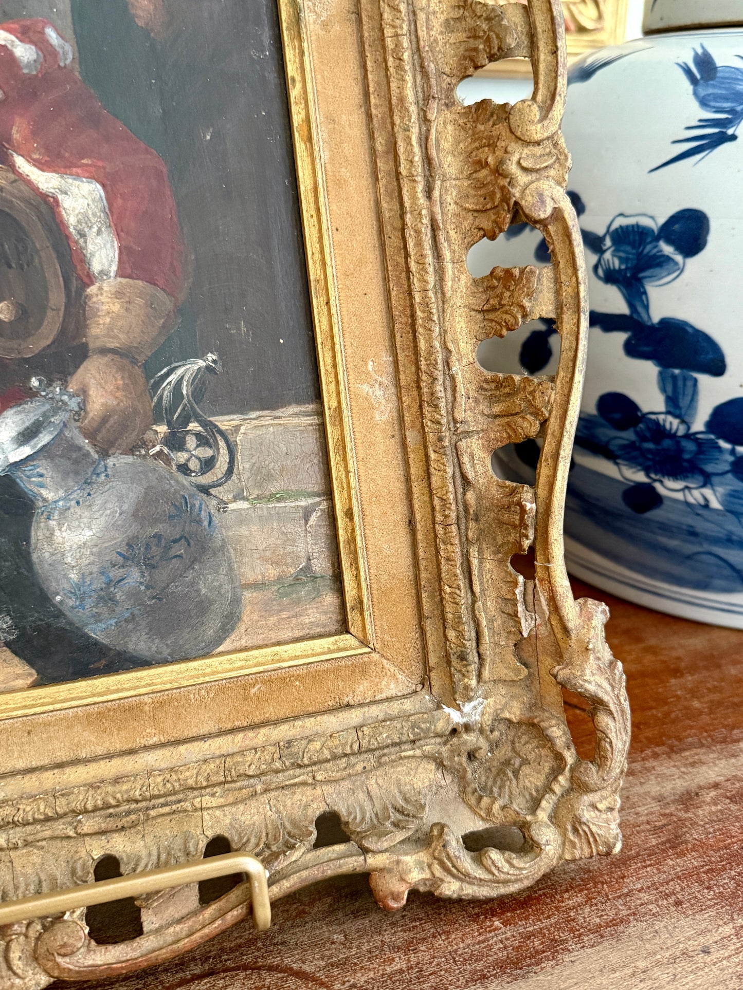 19th Century Continental Portrait of a Jolly Old Man Oil Painting in Antique Gold Frame