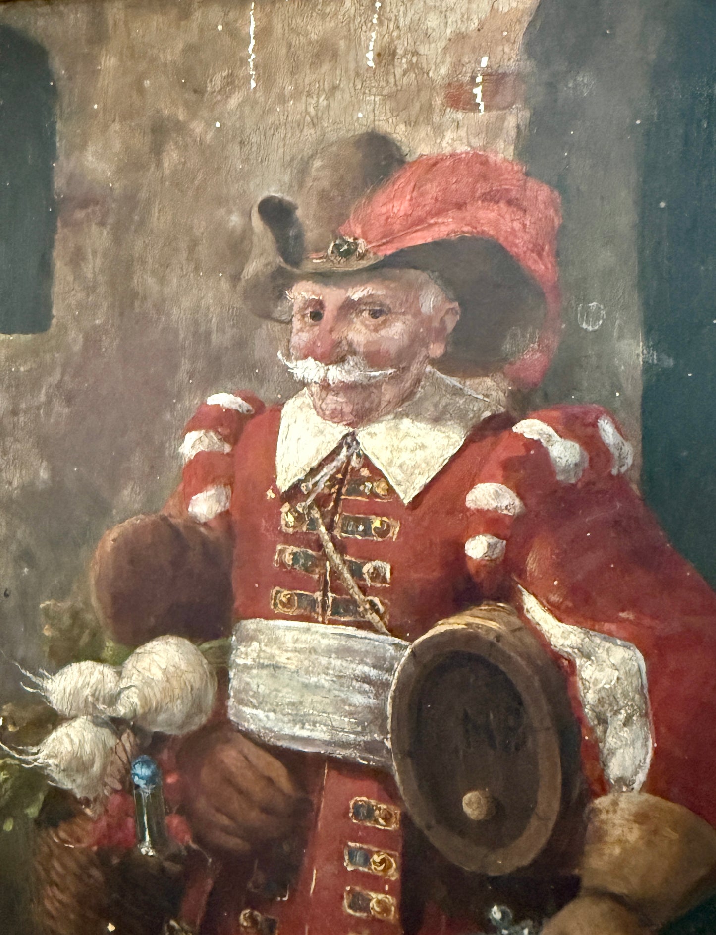 19th Century Continental Portrait of a Jolly Old Man Oil Painting in Antique Gold Frame