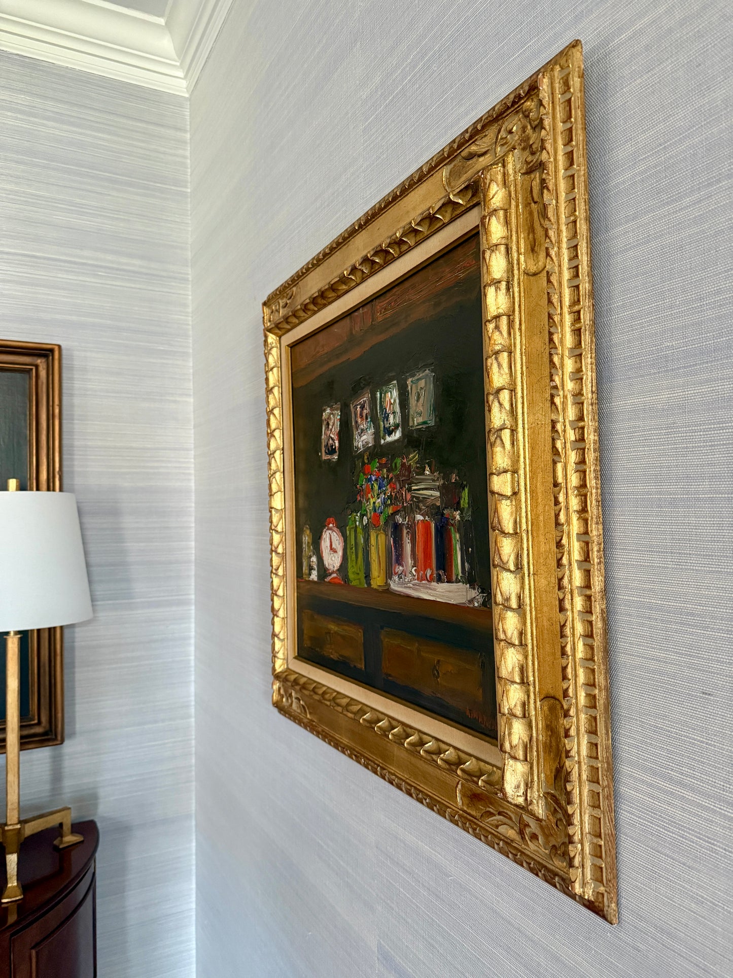 Alain Mathiot Vintage French Expressionist Still Life Oil Painting in Ornate Gold Frame