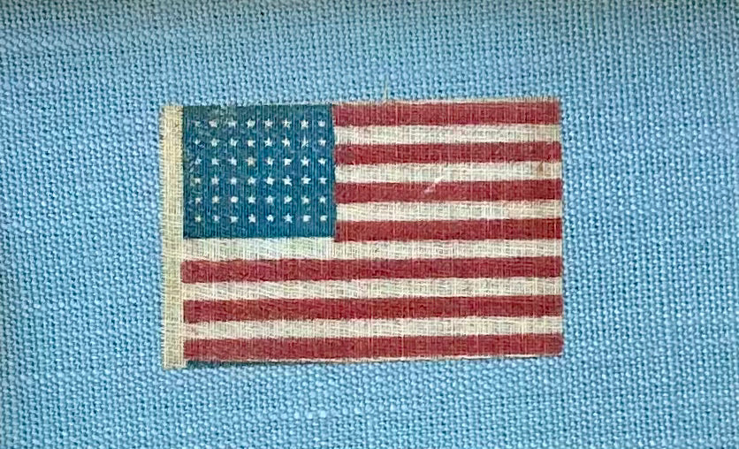 Antique 48 Star Glazed Cotton Parade Flag in 19th Century Deep Walnnut and Gilded Frame