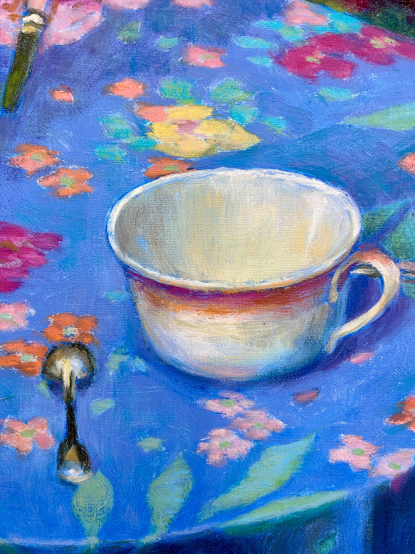 William Michaut Matin Colorful Morning Still Life Oil Painting on Canvas in Gold Frame