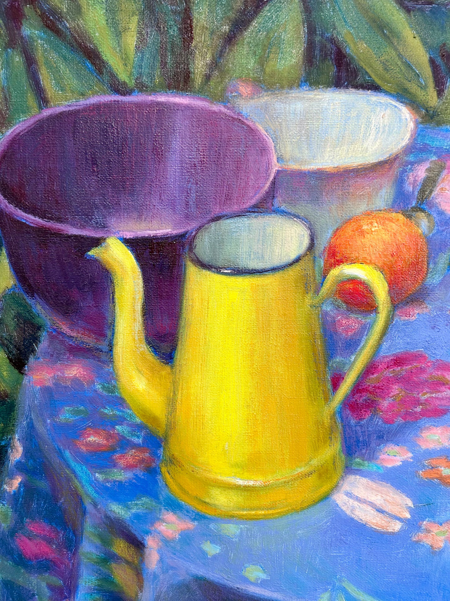 William Michaut Matin Colorful Morning Still Life Oil Painting on Canvas in Gold Frame