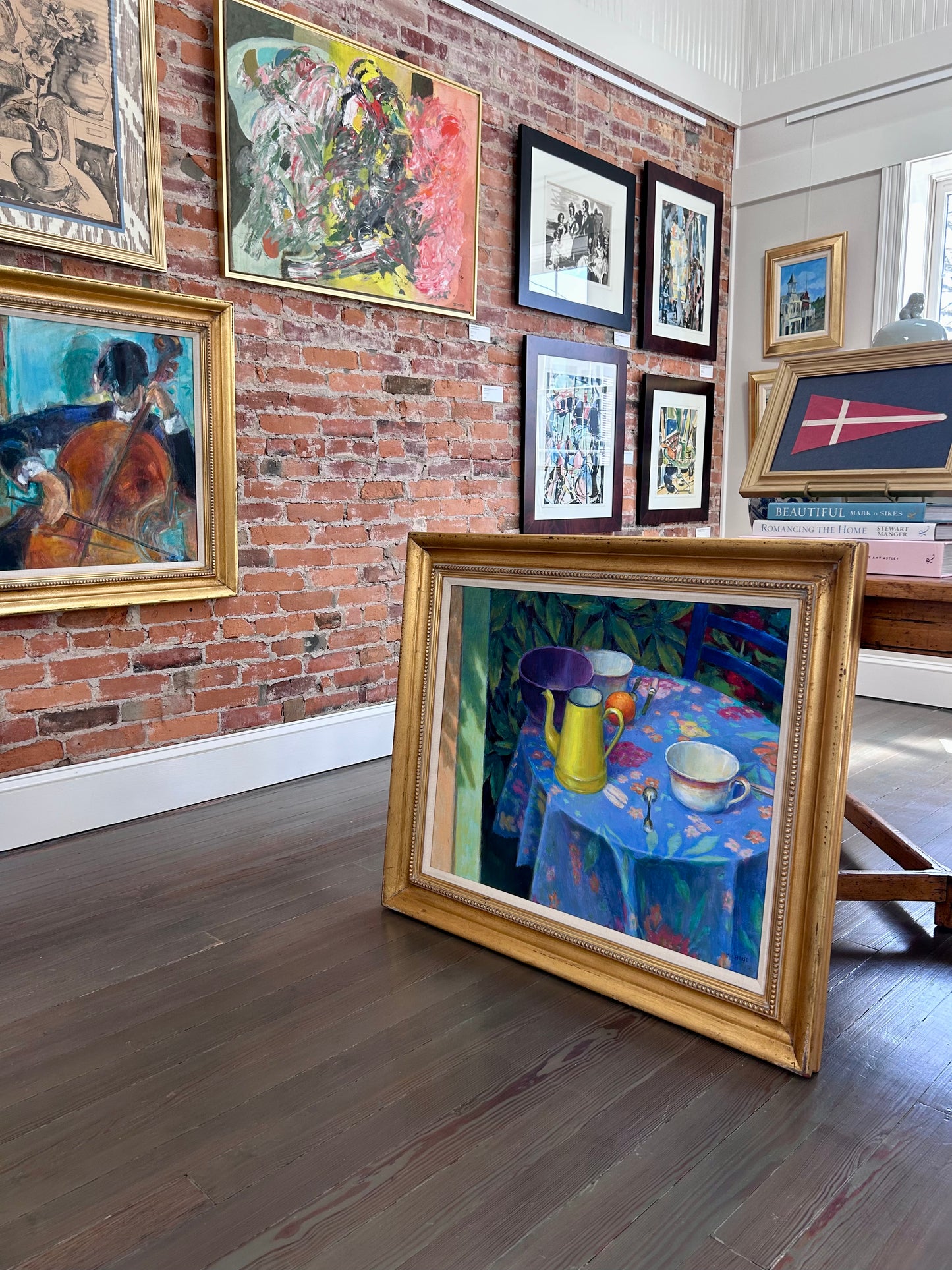 William Michaut Matin Colorful Morning Still Life Oil Painting on Canvas in Gold Frame
