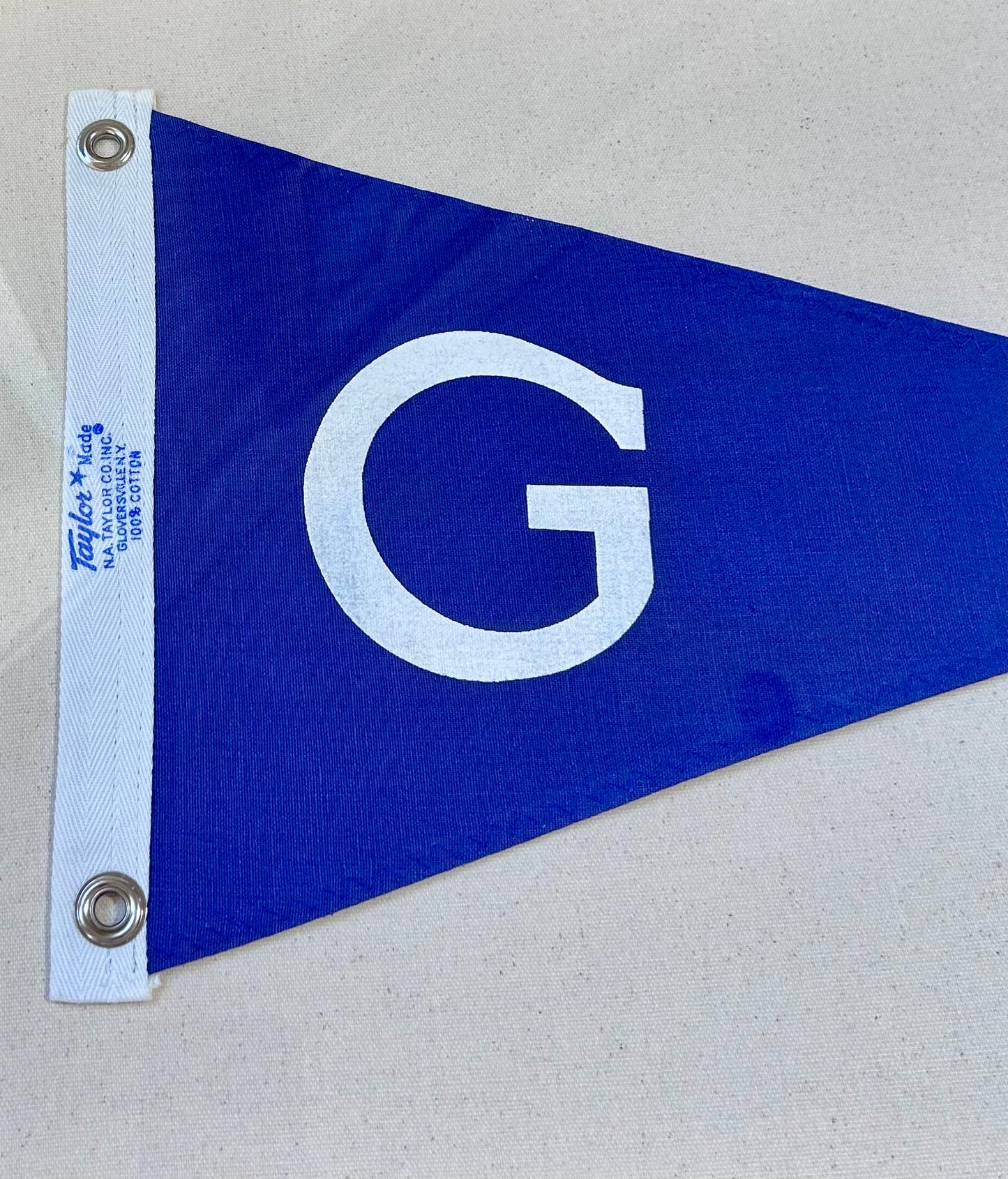 Vintage Navy Canvas "G" Burgee Nautical Flag on Ivory Duck Cloth in Gold Frame