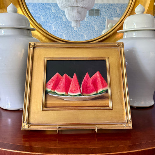 Watermelon Slices Realist Still Life Oil Painting in Gold Frame